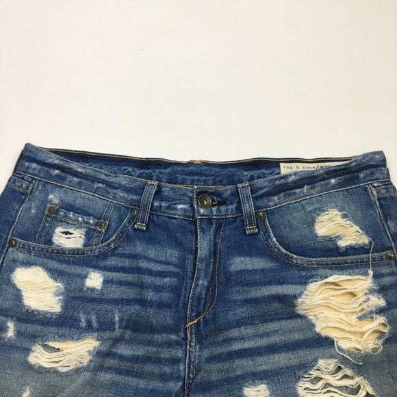 RAG & BONE Obispo Rebel 5 Pocket Logo Hardware Distressed Cuff Hem Denim Shorts - Picture 4 of 12